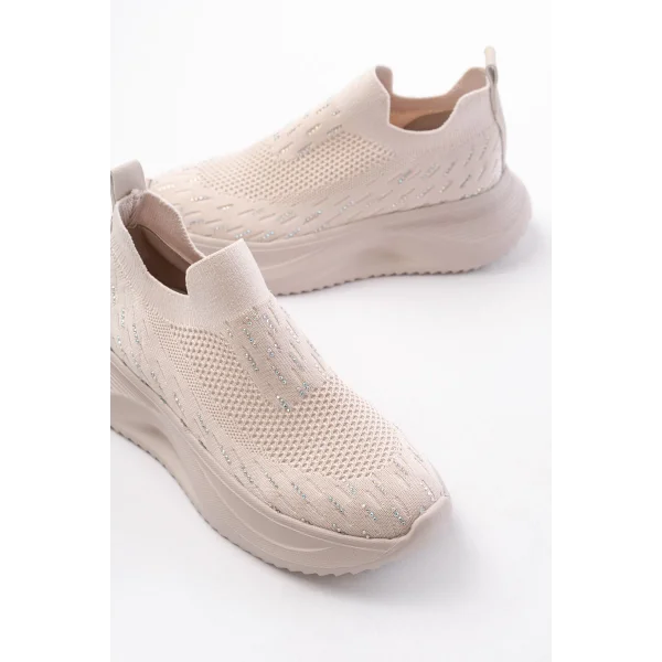 DM-707  Bej Fileli Faillant Taban Taş Aksesuarlı Günlük Spor Ayakkabı