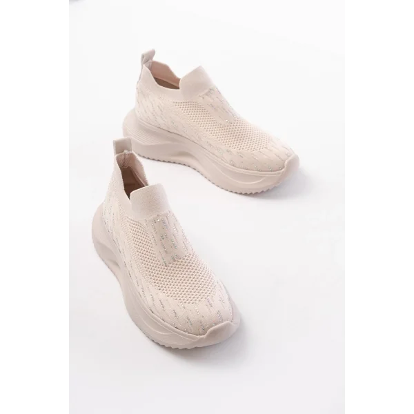 DM-707  Bej Fileli Faillant Taban Taş Aksesuarlı Günlük Spor Ayakkabı