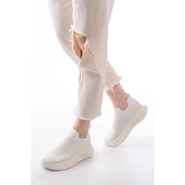 DM-707  Beyaz Fileli Faillant Taban Taş Aksesuarlı Günlük Spor Ayakkabı