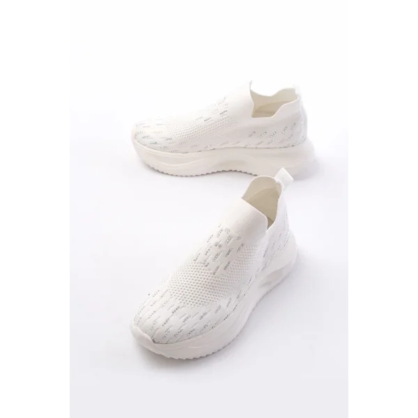 DM-707  Beyaz Fileli Faillant Taban Taş Aksesuarlı Günlük Spor Ayakkabı