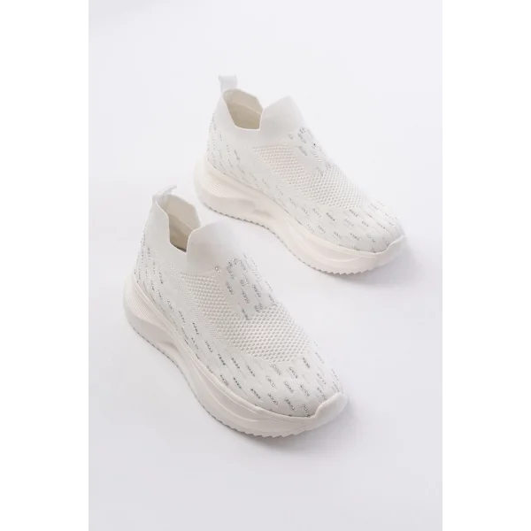 DM-707  Beyaz Fileli Faillant Taban Taş Aksesuarlı Günlük Spor Ayakkabı