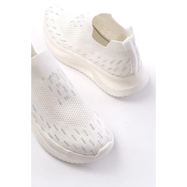DM-707  Beyaz Fileli Faillant Taban Taş Aksesuarlı Günlük Spor Ayakkabı