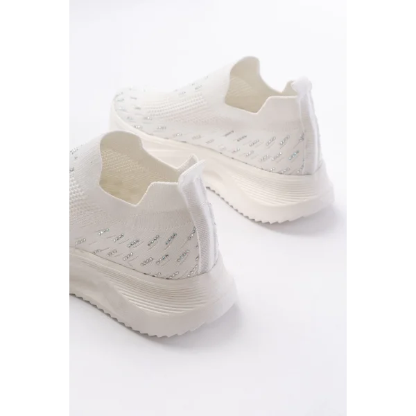DM-707  Beyaz Fileli Faillant Taban Taş Aksesuarlı Günlük Spor Ayakkabı