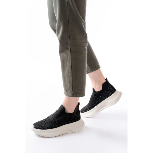 DM-707  Siyah Fileli Beyaz Faillant Taban Taş Aksesuarlı Günlük Spor Ayakkab