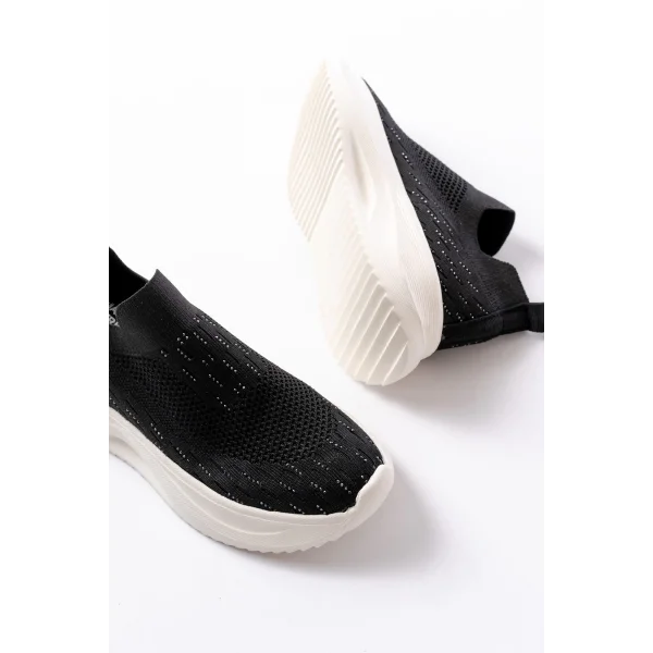 DM-707  Siyah Fileli Beyaz Faillant Taban Taş Aksesuarlı Günlük Spor Ayakkab