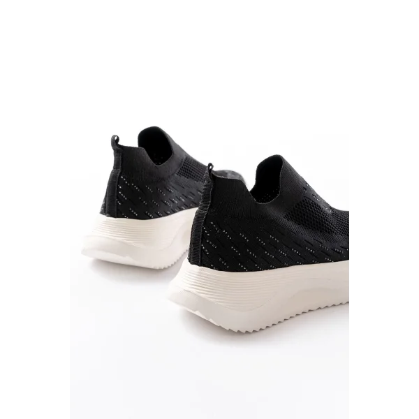 DM-707  Siyah Fileli Beyaz Faillant Taban Taş Aksesuarlı Günlük Spor Ayakkab