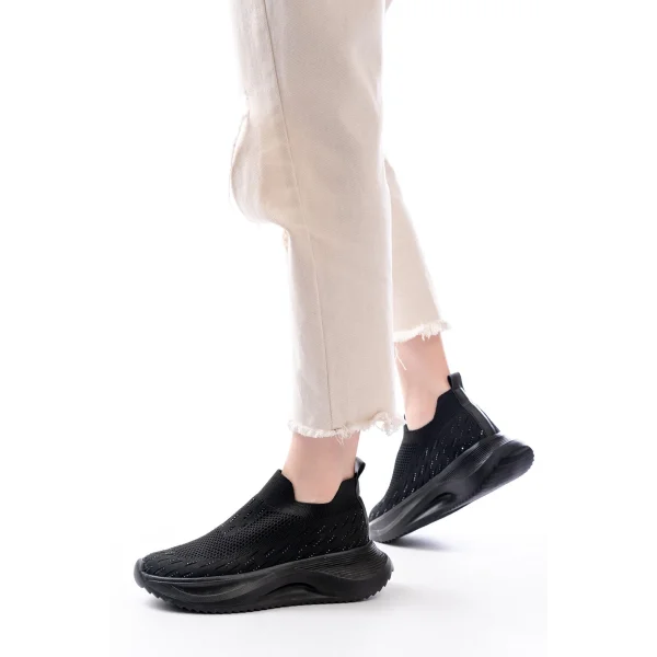 DM-707  Siyah Fileli Faillant Taban Taş Aksesuarlı Günlük Spor Ayakkabı