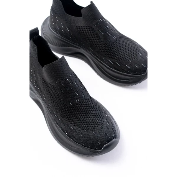 DM-707  Siyah Fileli Faillant Taban Taş Aksesuarlı Günlük Spor Ayakkabı