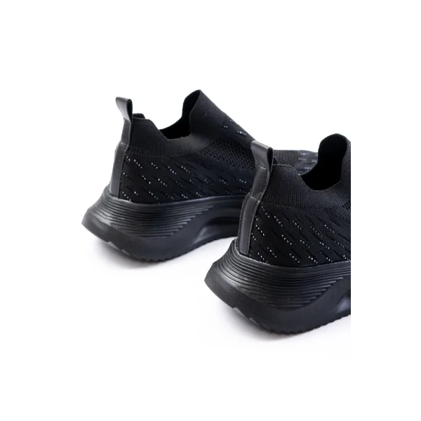 DM-707  Siyah Fileli Faillant Taban Taş Aksesuarlı Günlük Spor Ayakkabı