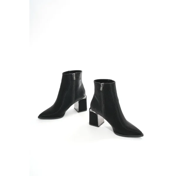 DNZ-409 Siyah Fermuarlı Topuklu Kadın Günlük Bot