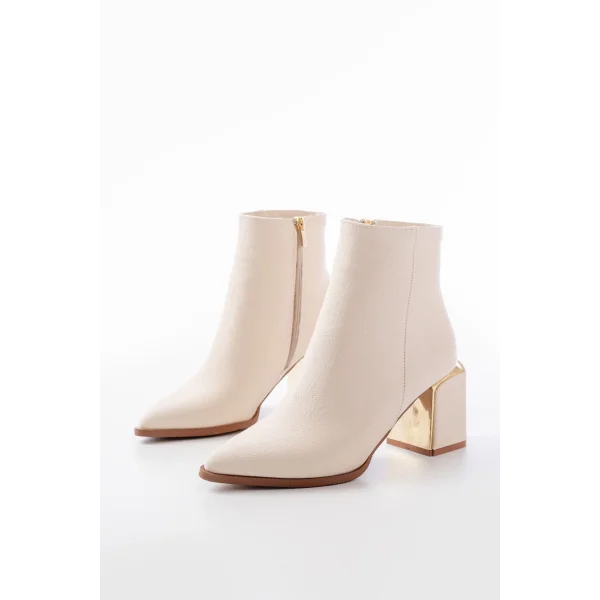 DNZ-410 Bej Fermuarlı Topuklu Kadın Günlük Bot