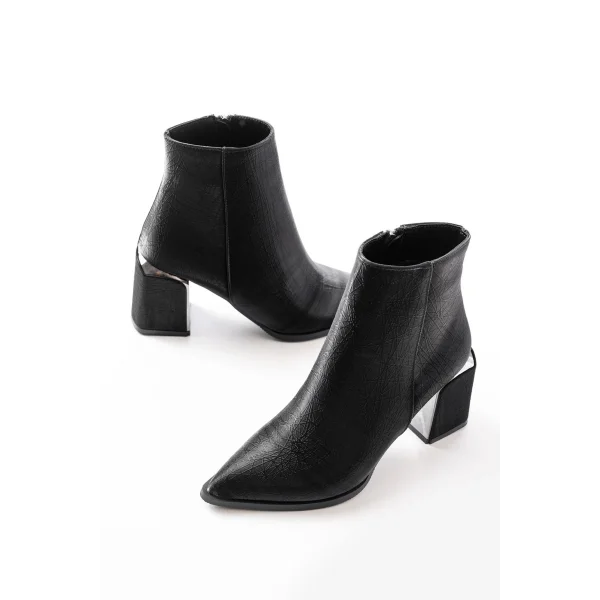DNZ-410 Siyah Fermuarlı Topuklu Kadın Günlük Bot