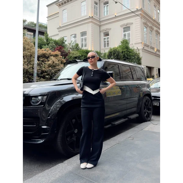 Düğme yakalı siyah alt üst takım s3943