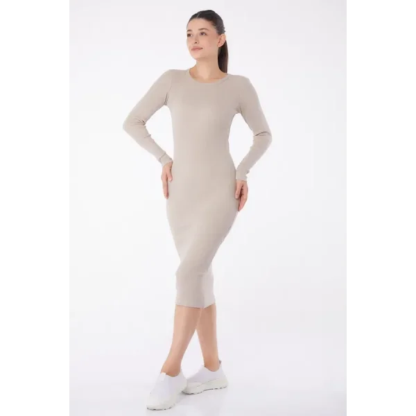 Düz Bisiklet Yaka Kadın Midi Elbise