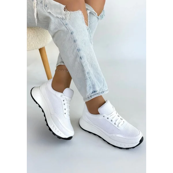 Edva Beyaz Cilt Bağcıklı Spor Ayakkabı