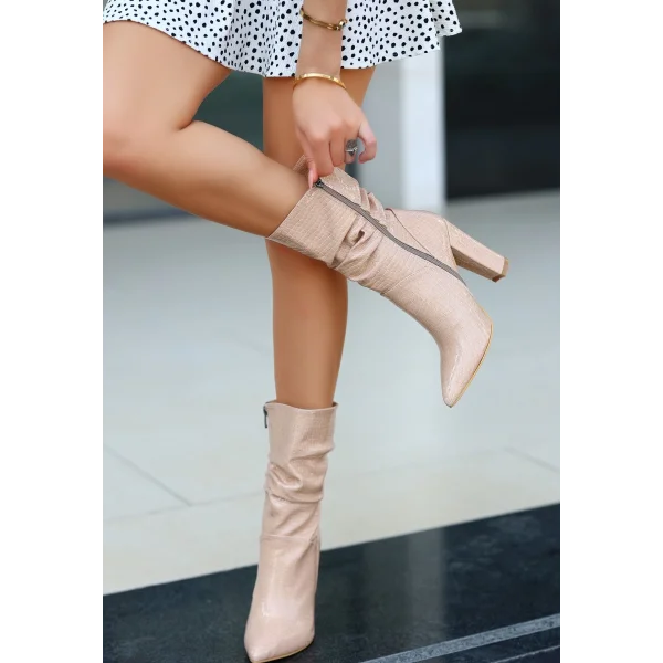 Erita Ten Rugan Desenli Topuklu Çizme