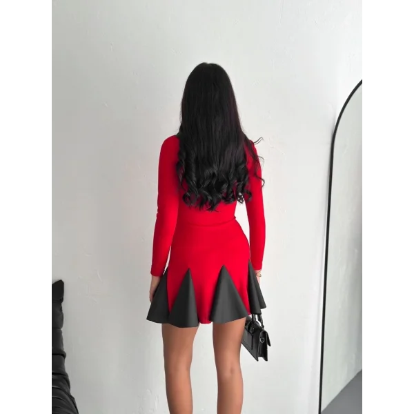 Eteği kloş crep mini elbise s1267