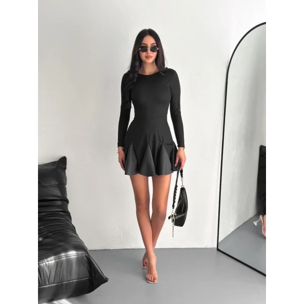 Eteği kloş crep mini elbise s1267