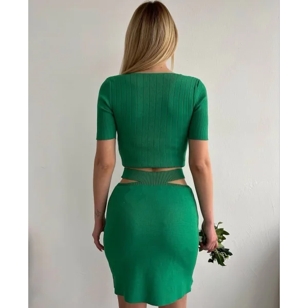 Etekli triko takım yeşil t23107