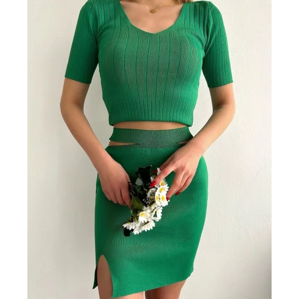 Etekli triko takım yeşil t23107