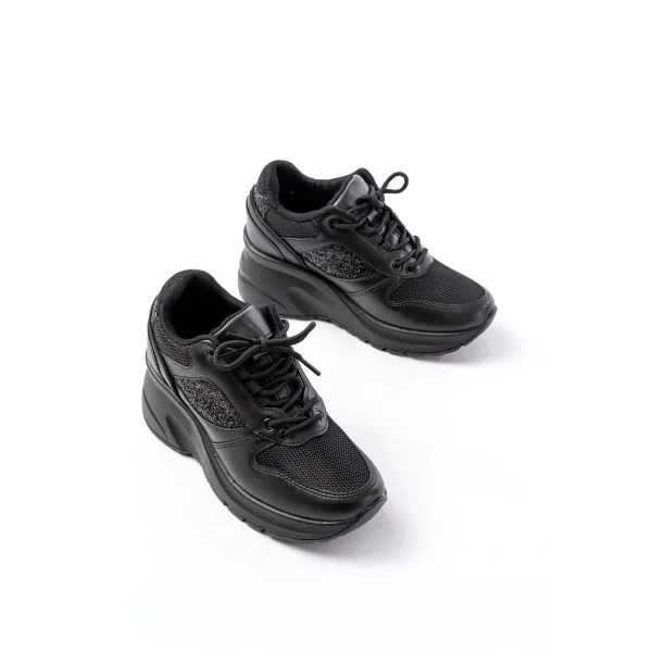 F-185 Siyah Günlük Bağcıklı Taş Aksesuarlı Yazlık Spor Ayakkabı