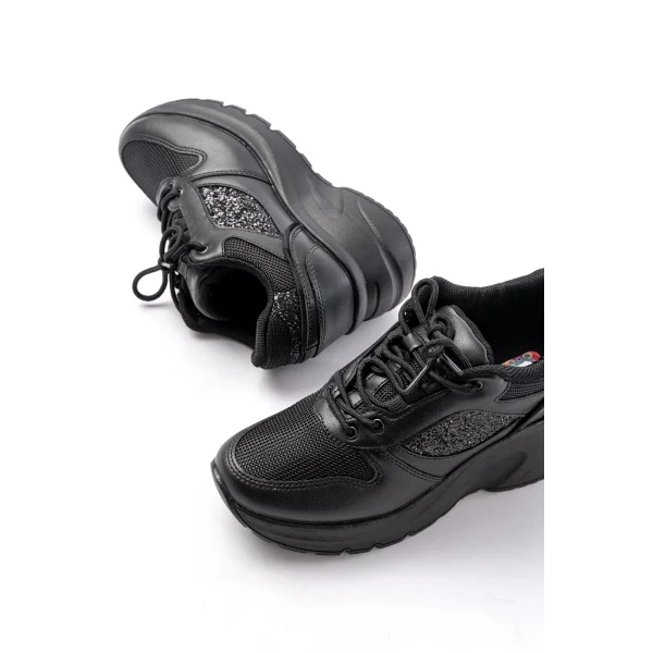 F-185 Siyah Günlük Bağcıklı Taş Aksesuarlı Yazlık Spor Ayakkabı