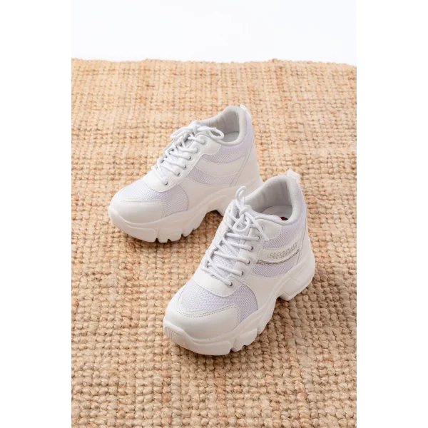 F-209 Beyaz Bağcıklı Fileli Taş Aksesuarlı Günlük Spor Ayakkabı