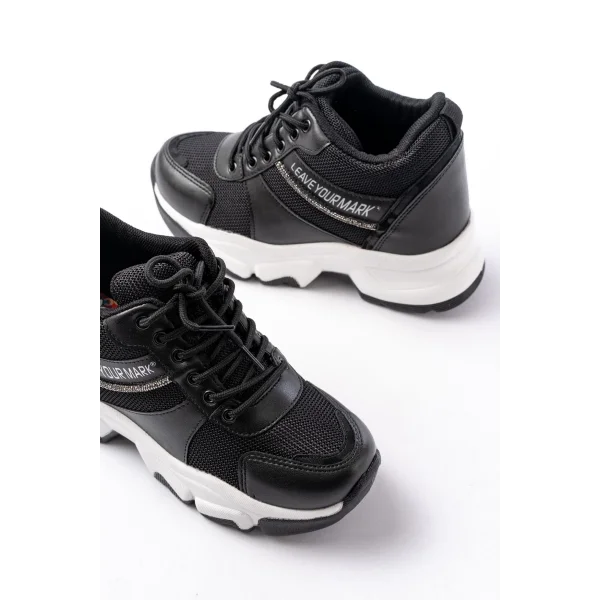 F-209 Siyah Bağcıklı Fileli Taş Aksesuarlı Günlük Spor Ayakkabı