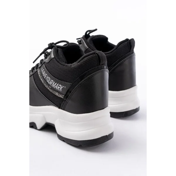 F-209 Siyah Bağcıklı Fileli Taş Aksesuarlı Günlük Spor Ayakkabı