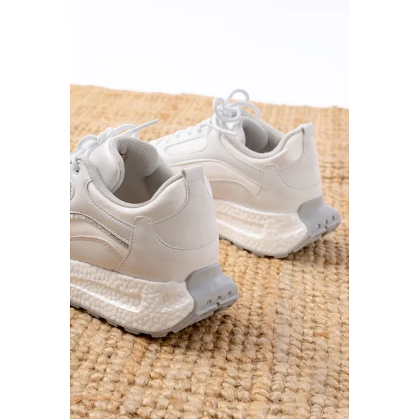 F-307 Beyaz Bağcıklı Saten Taş Aksesuarlı Günlük Spor Ayakkabı