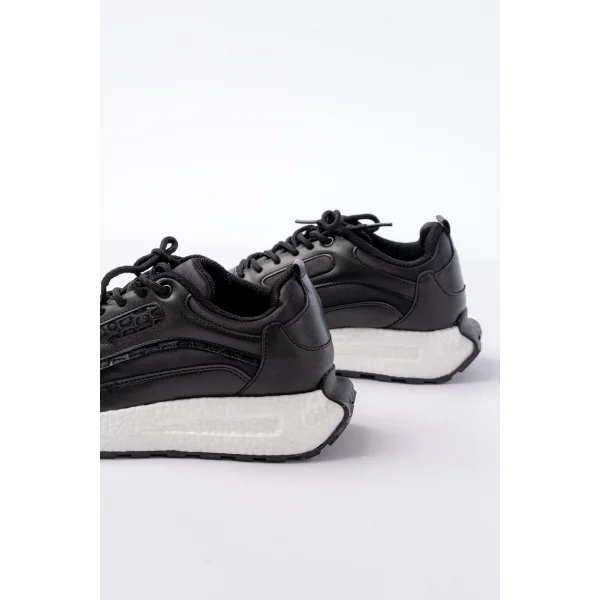 F-307 Siyah Bağcıklı Saten Taş Aksesuarlı Günlük Spor Ayakkabı