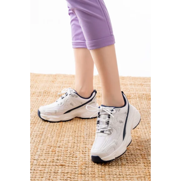 F-329 Beyaz Günlük Bağcıklı Lacivert Desenli Yazlık Spor Ayakkabı