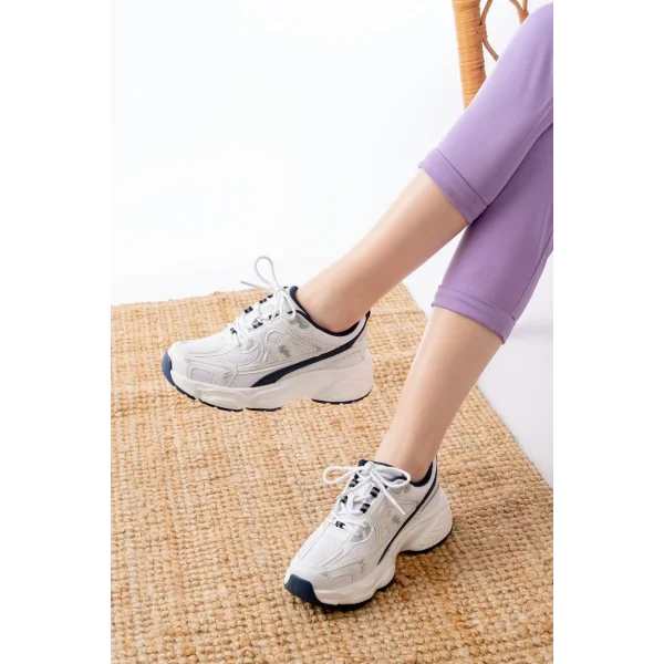 F-329 Beyaz Günlük Bağcıklı Lacivert Desenli Yazlık Spor Ayakkabı