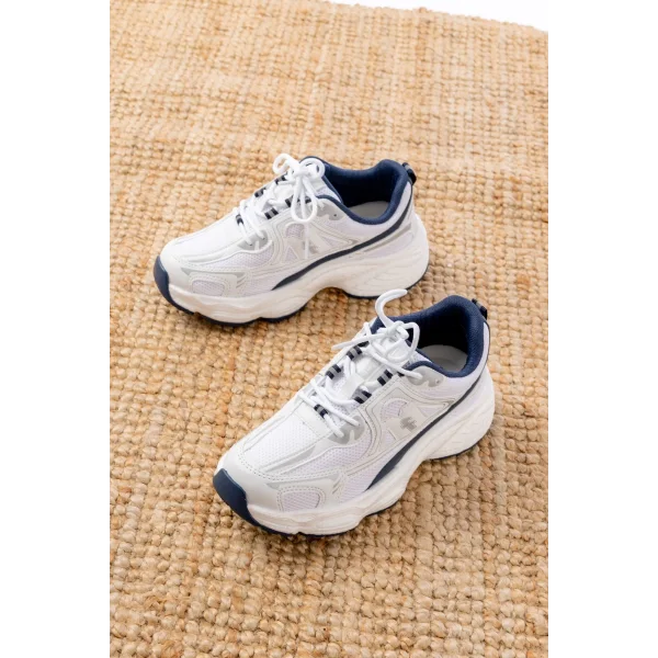 F-329 Beyaz Günlük Bağcıklı Lacivert Desenli Yazlık Spor Ayakkabı