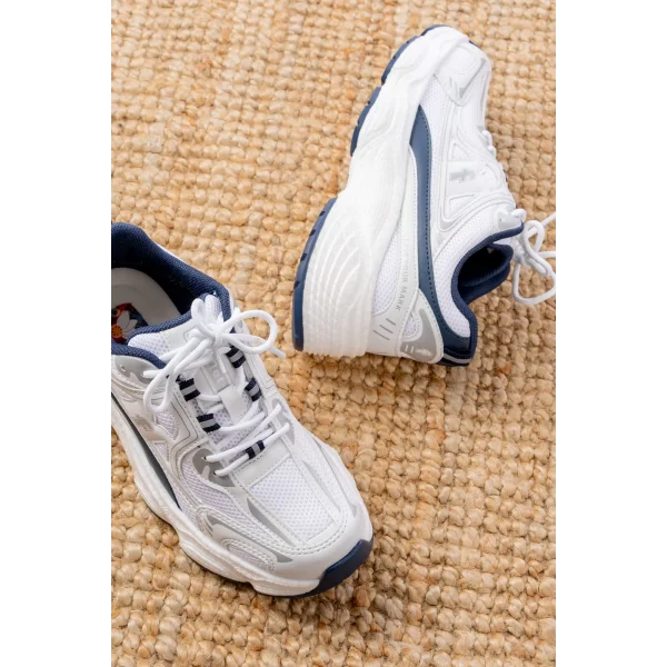 F-329 Beyaz Günlük Bağcıklı Lacivert Desenli Yazlık Spor Ayakkabı