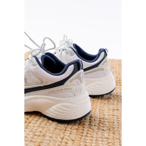 F-329 Beyaz Günlük Bağcıklı Lacivert Desenli Yazlık Spor Ayakkabı