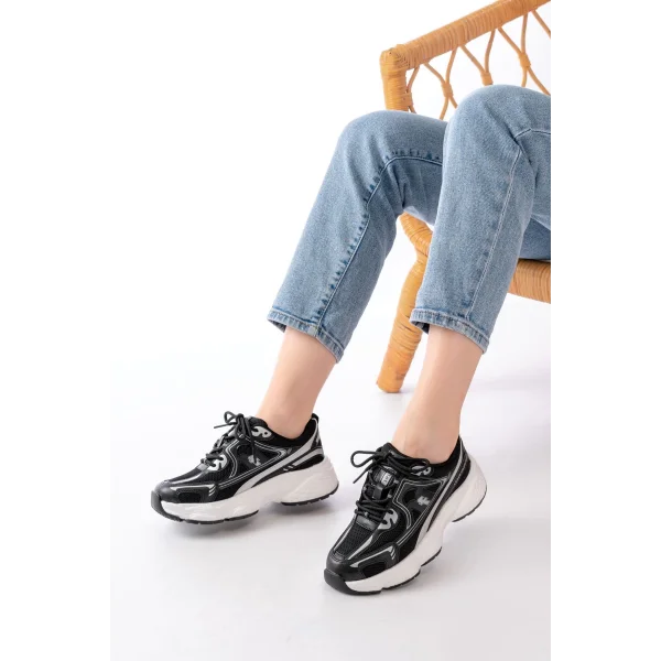 F-329 Siyah Günlük Bağcıklı Beyaz Tabanlı Yazlık Spor Ayakkabı