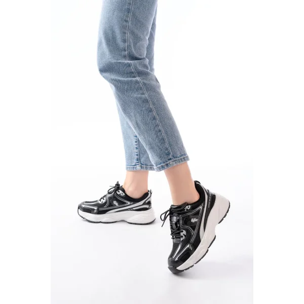 F-329 Siyah Günlük Bağcıklı Beyaz Tabanlı Yazlık Spor Ayakkabı