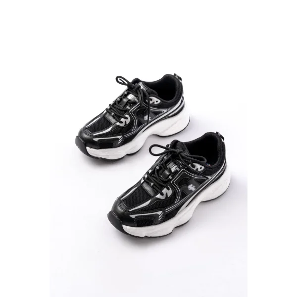 F-329 Siyah Günlük Bağcıklı Beyaz Tabanlı Yazlık Spor Ayakkabı