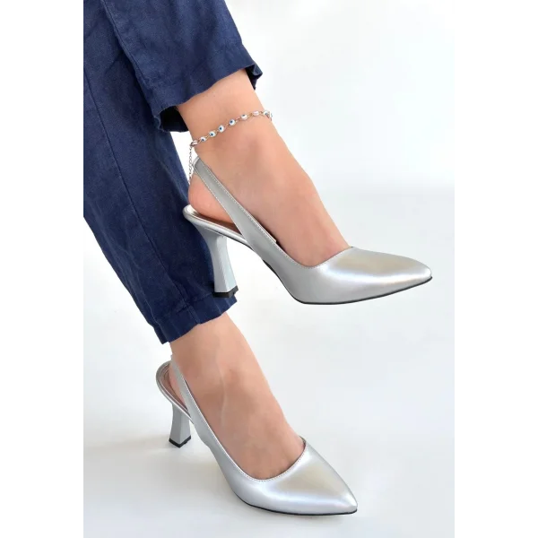 Feey Gümüş Cilt Topuklu Ayakkabı