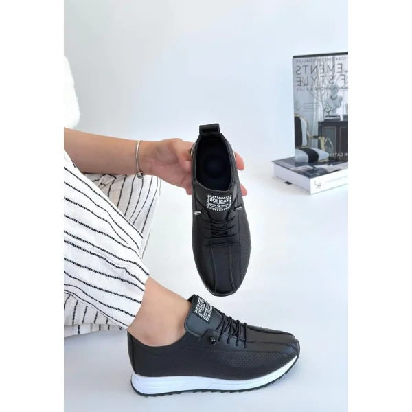 Fiert Siyah Cilt Bağcıklı Spor Ayakkabı