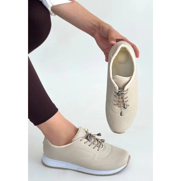 Finna Bej Cilt Bağcıklı Spor Ayakkabı