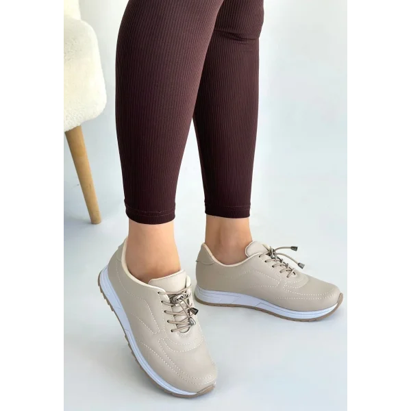 Finna Bej Cilt Bağcıklı Spor Ayakkabı