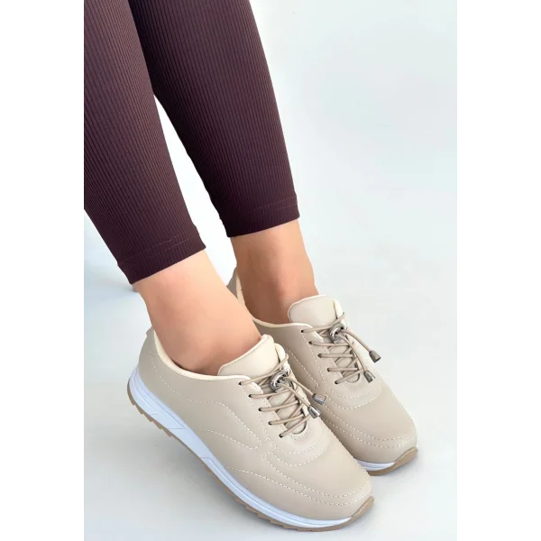 Finna Bej Cilt Bağcıklı Spor Ayakkabı