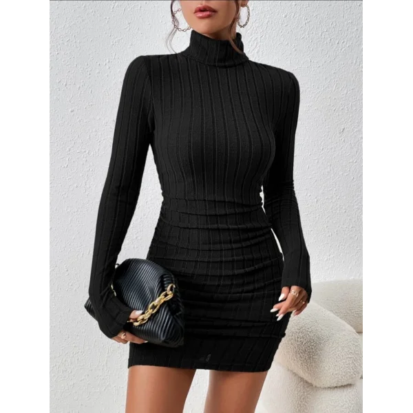 Fitilli boğazlı şardonlu elbise siyah