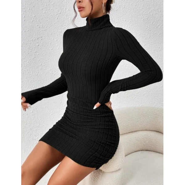 Fitilli boğazlı şardonlu elbise siyah