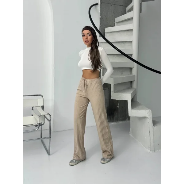 Fitilli şardonlu pantolon bej a4058