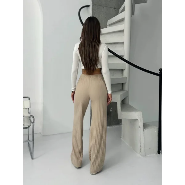 Fitilli şardonlu pantolon bej a4058