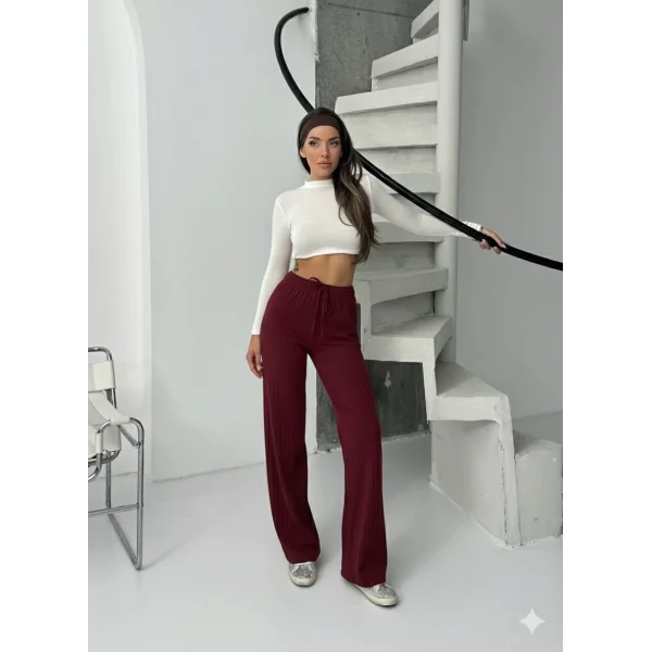 Fitilli şardonlu pantolon bordo a4058