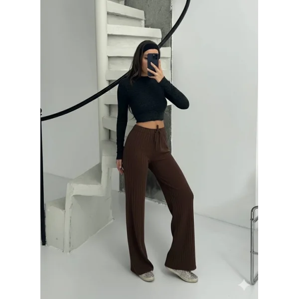 Fitilli şardonlu pantolon kahve a4058